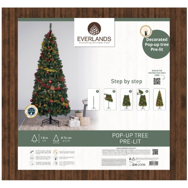 Everlands Decorated Pop-Up Pre-Lit Christmas Tree - 6ft