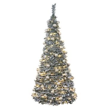 Festive Holly Flock Pop-Up Pre-Lit Tree 6ft