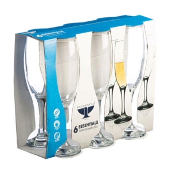 Ravenhead Essentials Sleeve Of 6 Flute Glasses 22cl 0040.414
