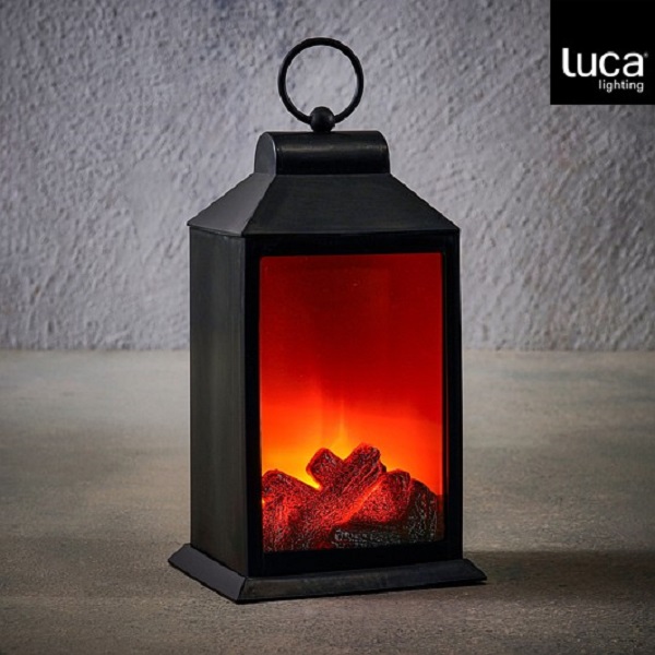 Lantern Fireplace Led Black Warm White  Battery Operated With Timer - L15 X W12 X H27cm 1145803