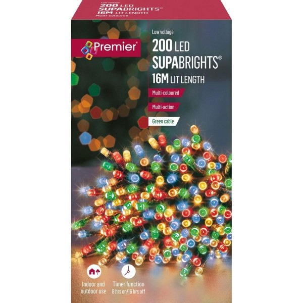 Premier 200 LED Multi-Action Supabrights with Timer Multi-Coloured