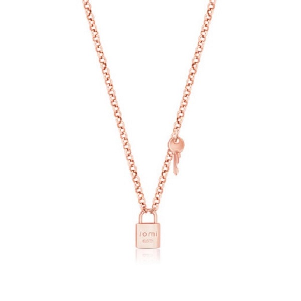Romi Rose Gold Padlock & Key Circle Chain Pendant 148789