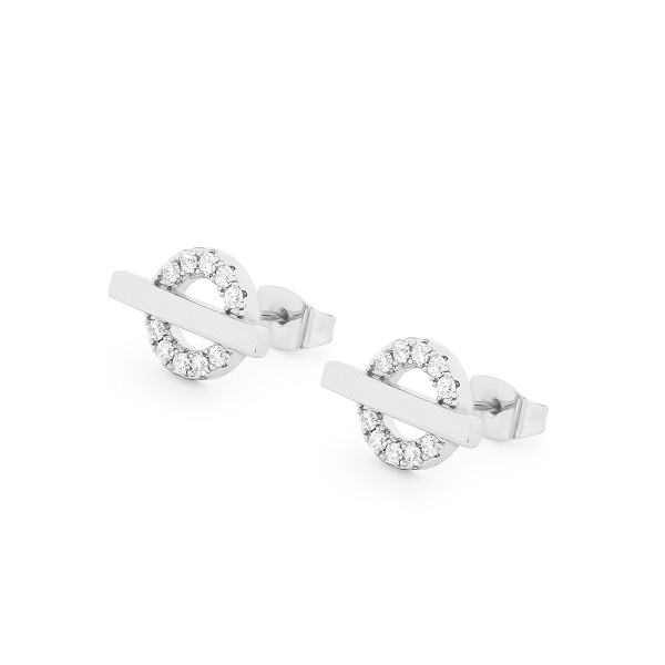 T-bar Stud Earrings Silver Circle Cz 160385