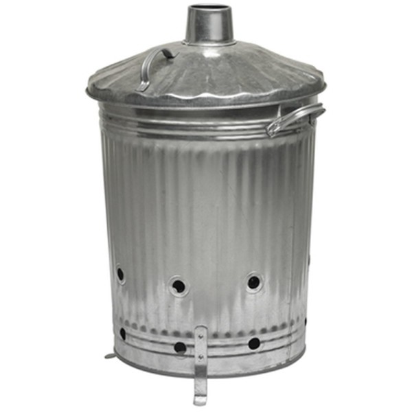 Ashtown Galvanised Steel Incinerator Bin with Chimney Lid