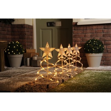 Festive LED Spiral Tree Pathfinder Stake Lights Warm White Set of 4