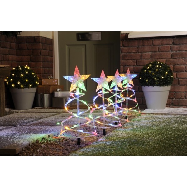 Festive LED Spiral Tree Pathfinder Stake Lights Multi-Coloured Set of 4