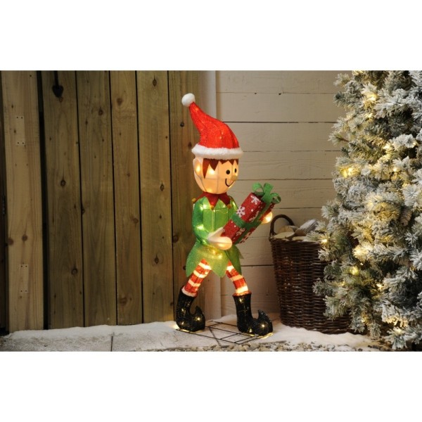 Festive LED Lit Elf with Gift Box - 107cm