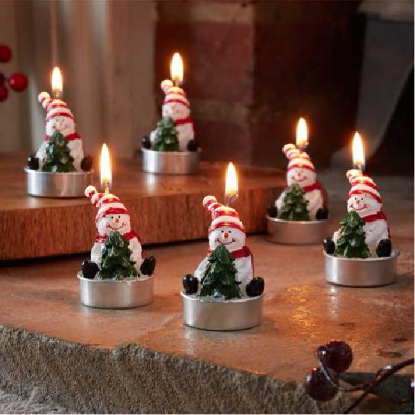 Snowman Tealight Candles - Set Of 6