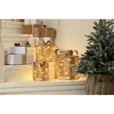 Festive LED Lit Battery Operated Champagne Gold Parcels Set of 3