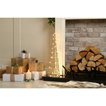 Festive LED Lit Battery Operated Champagne Gold Cone Tree 60cm