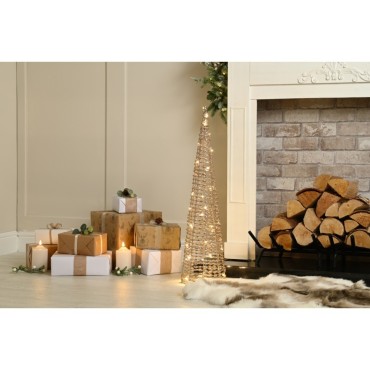 Festive LED Lit Battery Operated Champagne Gold Cone Tree 80cm