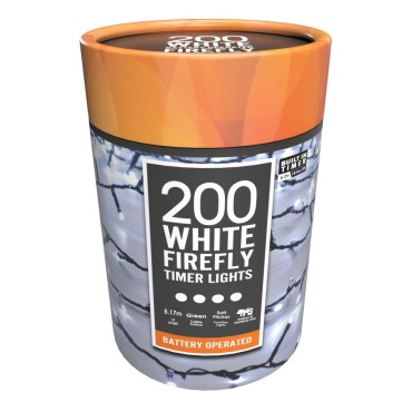 Festive 200 LED Battery Operated Firefly Timer Lights - White