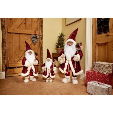 Three Kings Papa Noel Standing Santa Burgundy 45cm