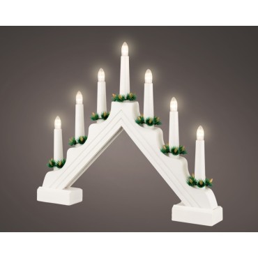 Lumineo Battery Operated Traditional 7 Light Wooden Candlebridge - White