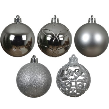 Decoris Silver Shatterproof Baubles 35 Pack