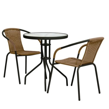 2 Seater Natural Brown Rattan Effect Balcony Set