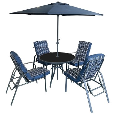 Provence 4 Seater Royal Blue Round Cushioned Dining Set