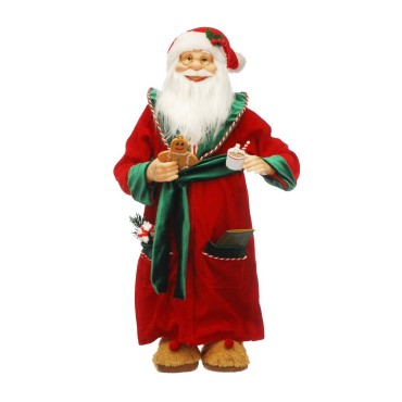 Festive Standing Santa in Red and Green Dressing Gown 60cm