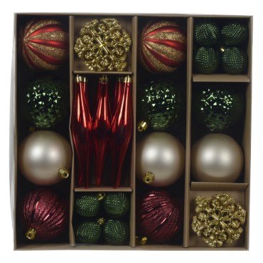 Decoris Red Green and Gold Shatterproof Bauble Mix - Pack of 46