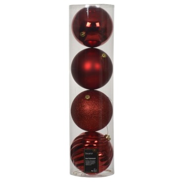 Decoris Red Shatterproof Baubles - Pack of 4