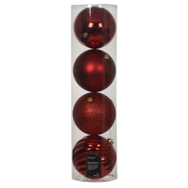 Decoris Red Shatterproof Baubles - Pack of 4