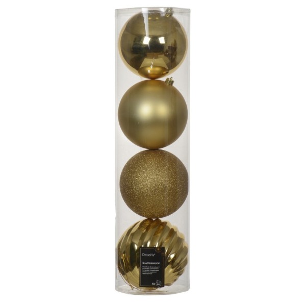 Decoris Light Gold Shatterproof Baubles - Pack of 4