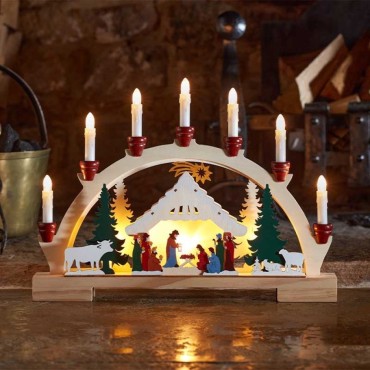 Three Kings InLit 7 Light Wooden LED Nativity Candle Bridge