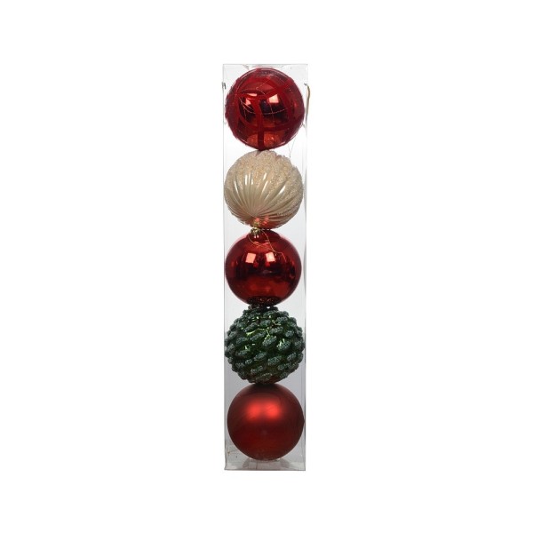 Decoris Assorted Shatterproof Christmas Bauble Column - 5 Pack