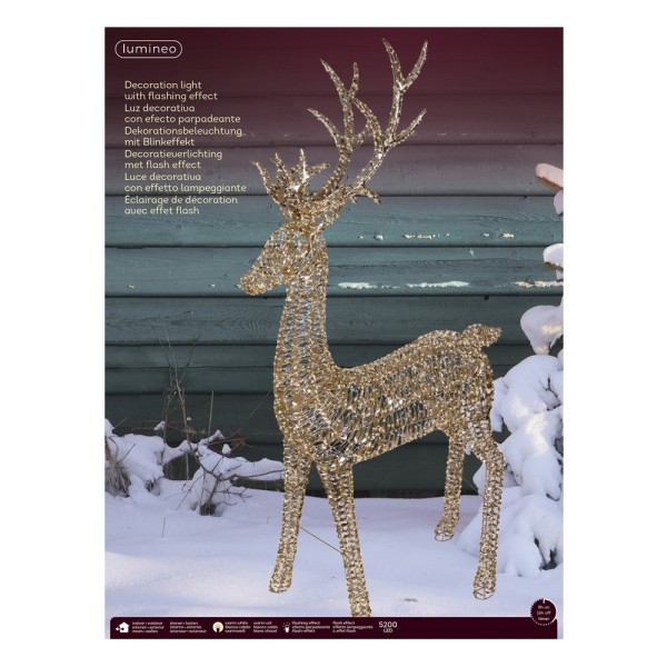 Lumineo Gold Twist Micro LED Reindeer with Flashing Effect - 270cm