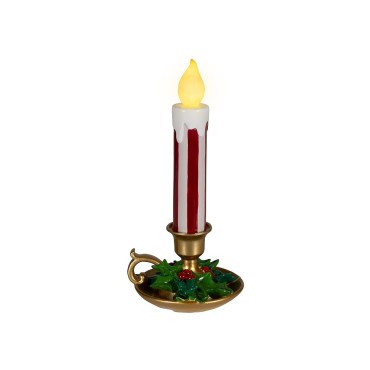 Kaemingk LED Red and White Striped Candle with Holly - 37.5cm