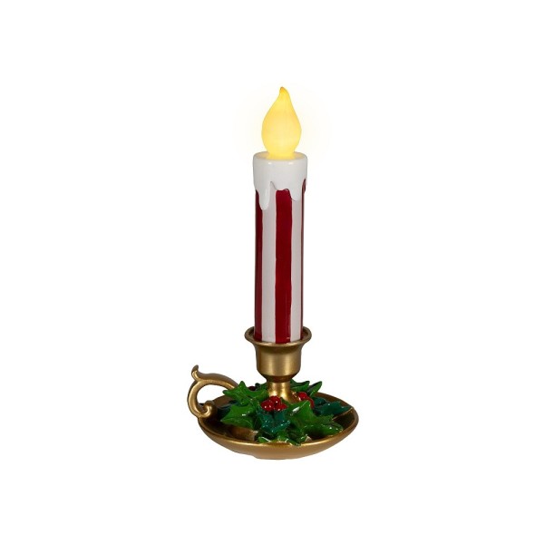 Kaemingk LED Red and White Striped Candle with Holly - 37.5cm