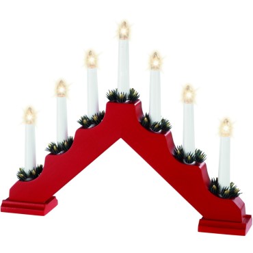 Lumineo Mains Operated Traditional 7 Light Wooden Candlebridge - Red