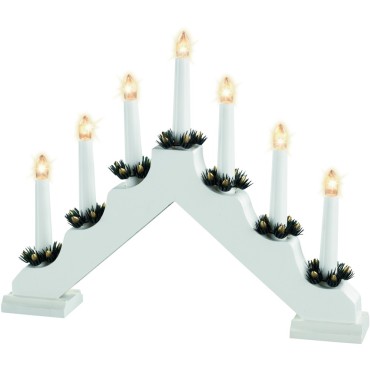 Lumineo Mains Operated Traditional 7 Light Wooden Candlebridge - White