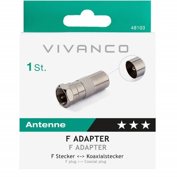 F Plug To Coax Adaptor Straight 48103 Vivanco