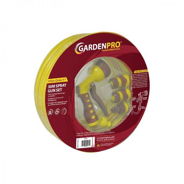 Kingfisher Yellow Hose 30m C/w Spray Gun Set