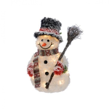 Led B/o Lit Tinsel Snowman With Broom - 50cm