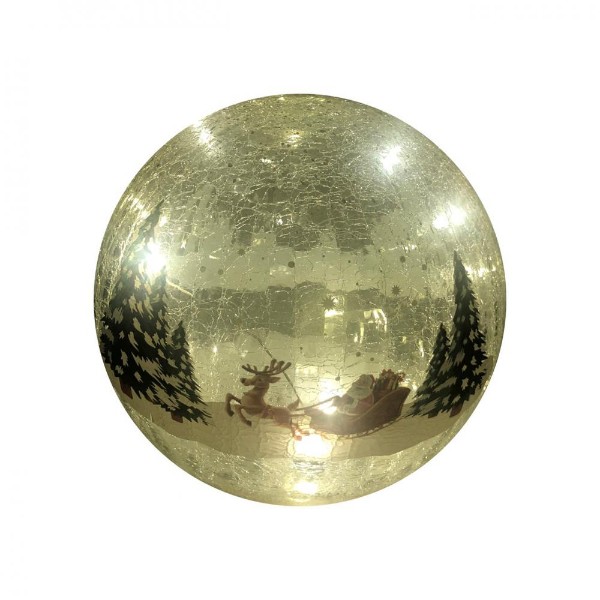 Led Lit Crackle Effect Santa Sleigh Ball - 20cm