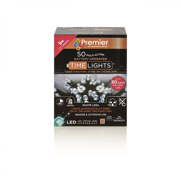 Premier 50 LED Battery Operated White TimeLights