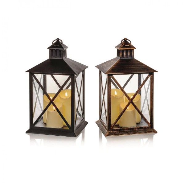 40cm Lantern With 3 Flickabright Candles - 2 Asst