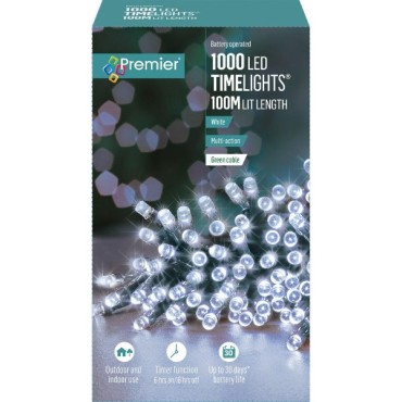 Premier 1000 LED Battery Operated White TimeLights