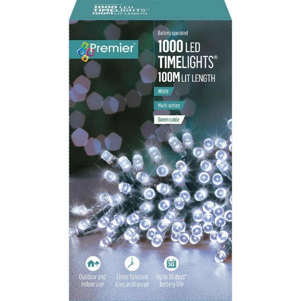 Premier 1000 LED Battery Operated White TimeLights