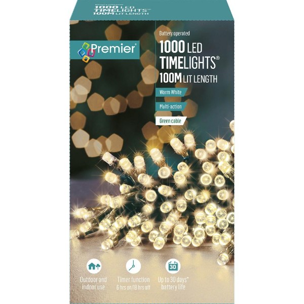 Premier 1000 LED Battery Operated Warm White TimeLights