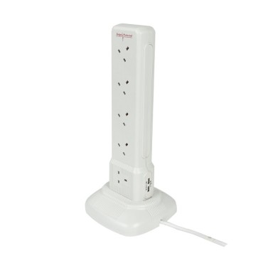 Powermaster 10 Gang 2 Mtr Surge Protection Tower Extension Lead With 2 Usb Outlets