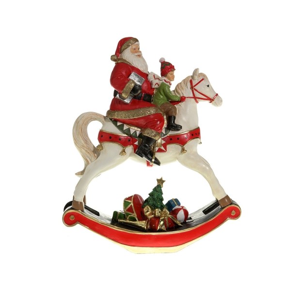 Kaemingk Rocking Horse Figurine with Santa and Child - 34cm