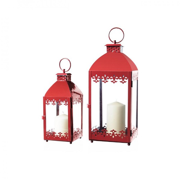 Allison's Set Of 2 Metal Lanterns - Red