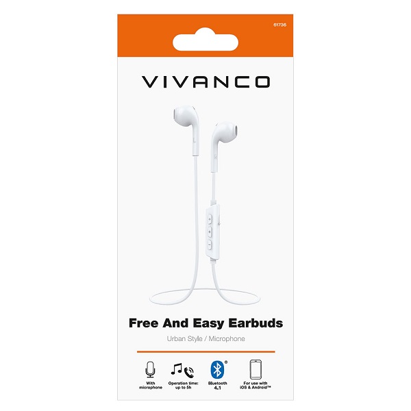 Vivanco Earphones Easybuds Bluetooth White 61736