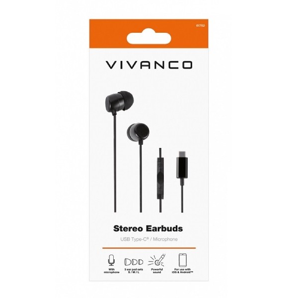 Vivanco Earphones Usb C With Mic 61752