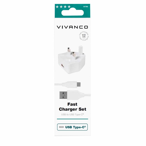 Vivanco Charger Set 2.4a Incl Separate Usb Type-c  Cable White 1.2m 61795