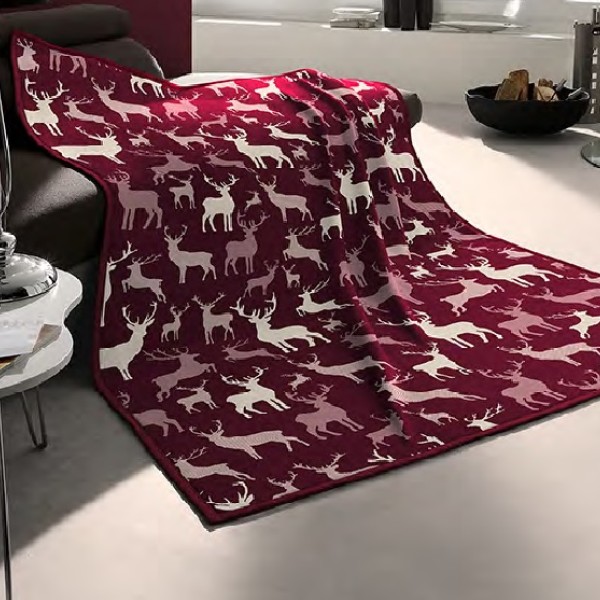 Biederlack Cotton Rich 140x180 Reindeer Red Throw 813084