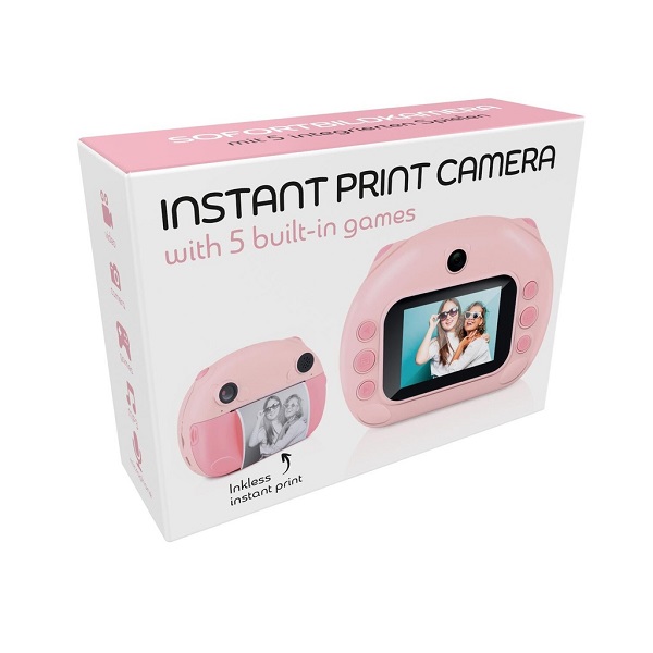 Instant Print Camera With Built-in Screen Pink